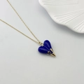 Minimalist gold necklace with a deep blue heart pendant and elegant metal tassel - Dark Blue