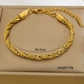Detail view of gold braided chain bracelet with 18+5cm size and 10g weight specs - Wheat Woven Chain (10-6)