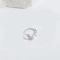Silver open ring with a round white pearl and geometric rectangular zircon accents - Three-row White Zircon / Silver