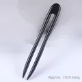 U-shaped black sandalwood hair stick 15cm length with minimalist double-prong design - U Hairpin - A 15cm