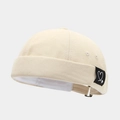 Beige minimalist dockers cap in canvas fabric with heart woven label and metal buckle - Adjustable / Double Heart Beige
