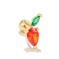 Carrot shape earring with orange pear-cut zircon and green leaf in golden finish - Carrot / Gold