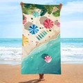 Double-sided microfiber beach towel with tropical beach scene and umbrella print - B81-Top View Summer Beach