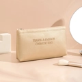 Golden textured travel cosmetic bag with zipper and Travel & Fashion lettering design - Gold - Small