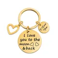 Gold stainless steel heart keychain with I Love You To The Moon And Back engraving - To the moon & back (XYY033) Gold