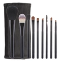 9-piece makeup brush set with animal hair and black velvet storage pouch case - Black Without Logo