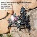 Heavy duty cast iron garden hose holder with hand-painted vintage rose relief decoration - L1127 Rose Flower Hose Holder