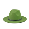 Detail of green wool fedora with gray decorative plastic chain on wide brim - Grass Green(09)
