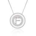 Silver letter F pendant necklace with cubic zirconia sunburst design on box chain - Silver/Letter F