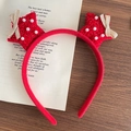 Cerchietto con stella di peluche rossa con perle bianche e fiocco beige per Natale - Cerchietto natalizio in peluche con fiocco e stella