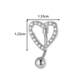 Silver belly button ring with zircon-encrusted heart pendant and 1.22cm length - Silver (2611)
