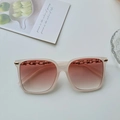 Fashionable beige oversized sunglasses with gradient brown lenses and chain detail - Sand Pink Light Tea