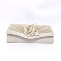 Detail of handmade satin rose and pleated texture on cream evening clutch bag - 27*10*5cm / Apricot
