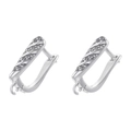 Macro shot of silver U-shaped earring hoops featuring cubic zirconia and hanging loops - White Gold