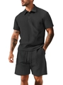 Set uomo estivo nero con polo e pantaloncini caratterizzati da trama a rombi - S / Nero