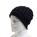 Thick knit dark blue beanie for men and women featuring a diamond pattern weave - Adjustable / Navy Blue