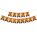 Orange Happy Halloween triangle banner with black bats and pumpkins party decoration - Halloween Banner Style D