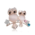Elegant owl brooch with opal stones and crystals on a polished rose gold branch - Two Owls