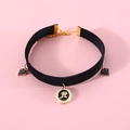 Adjustable black velvet pet choker with gold charms and white faux pearls - XS (20-27cm) / Black Velvet Pendant