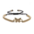 Adjustable black cord bracelet with gold beads and a sparkling zircon butterfly charm - Gold Butterfly + Gold Beads Black Rope