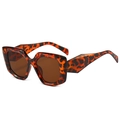 Oversized tortoise shell polygon sunglasses with brown lenses and wide temples - Tortoise Frame Brown Lens