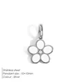 Ciondolo a fiore 10x10mm in acciaio inossidabile argento con smalto bianco e zircone - Fiore di Strass a Goccia d'Olio Colore Acciaio (XP50479)