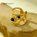 Golden open ring with dual black gemstones on yellow rock showing size and weight specs - Black (NMSR-H237-6)