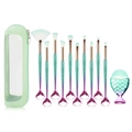 11-teiliges Meerjungfrau-Pinselset mit Farbverlaufsschuppen und mintgrüner Tasche - Meerjungfrau Grün 11-teiliges Set (Mit Tasche)