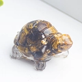 Translucent amber resin turtle figurine with natural crystal texture for home decor - Tiger's Eye + Gold Foil