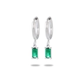 Elegant silver titanium hoop earrings with emerald-cut green zircon pendant drops - Silver Green Style (NMSE-C137-4)