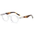 Classic round sunglasses with transparent frame and amber tortoiseshell temples - Transparent Frame Clear Lens
