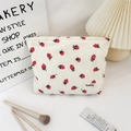 Sac fourre-tout en velours côtelé blanc crème avec imprimé fraises pour le quotidien - Trousse à maquillage beige