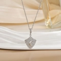 Elegant shield necklace with crescent moon and clear zircon stones in silver tone - Silver Shield Full Zirconia Crescent Style (XL0466G)