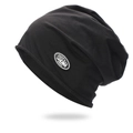 Schwarze Slouch-Beanie-Mütze für Damen und Herren mit modischem Logo-Patch auf Weiß - Einheitsgröße / Schwarz