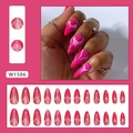 Lot de 24 faux ongles amande avec motif de flamme rose fuchsia et fini pailleté brillant - Ondulation Rouge Rose (W1586) / 24 Pièces/Style Colle