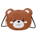 Cute brown cartoon bear mini crossbody bag for kids featuring faux leather and rope strap - Brown Bear