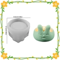 Rabbit candle holder silicone mold with mint green bunny finished craft display - Rabbit Candle Cup Mold / White/Translucent