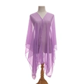 Light purple chiffon sunscreen shawl featuring an asymmetrical hem and button closure - Purple