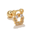 Golden hollow bear ear stud with white zircon pavé and secure screw ball back - Gold-Hollow Bear