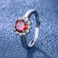 Silver flower ring with red stone and white zircon accents, adjustable open band style - Ruby [white Gold] Ljz-37 / Adjustable Open