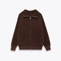 Women's stylish dark brown textured boucle aviator jacket with double-zip and turn-down collar - S / Dark Brown