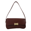 Sac à l'épaule minimaliste bordeaux en cuir avec boucle dorée mate élégante - Brun Foncé