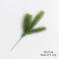 Set of 5 artificial green pine branches for DIY Christmas tree wreath decor, 23x11cm size - 3D 4-Head Young Leaves