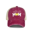 Burgundy distressed softball MOM ponytail mesh trucker hat with vintage embroidery - One Size / Burgundy