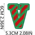 Detail size view of the letter V Christmas embroidery patch in red and green stripes - Christmas Letter-V