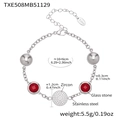 Polished stainless steel bracelet with red glass stone and zircon in silver finish - Steel - Red Zirconia Bracelet (TXE508)