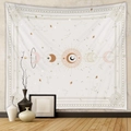Arazzo bohémien con sole e luna per decorazione murale in uno stile minimalista - 73X95CM / Tessuto spazzolato / Bianco