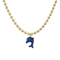 Golden bead chain necklace featuring a blue dolphin pendant in ocean style beach jewelry - Blue