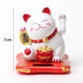 Solar powered white Maneki Neko lucky cat figurine with 7cm height scale indicator - Style A Waving Lucky Cat