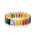 S925 sterling silver gold ring with colorful rectangular gemstones and inner engraving - US 6 / Gold Multi-color